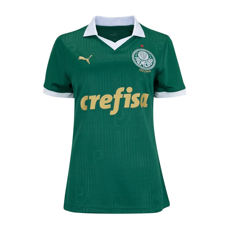  Camisa Palmeiras I 24/25 Torcedor Feminina – modelo verde com escudo bordado e gola polo.